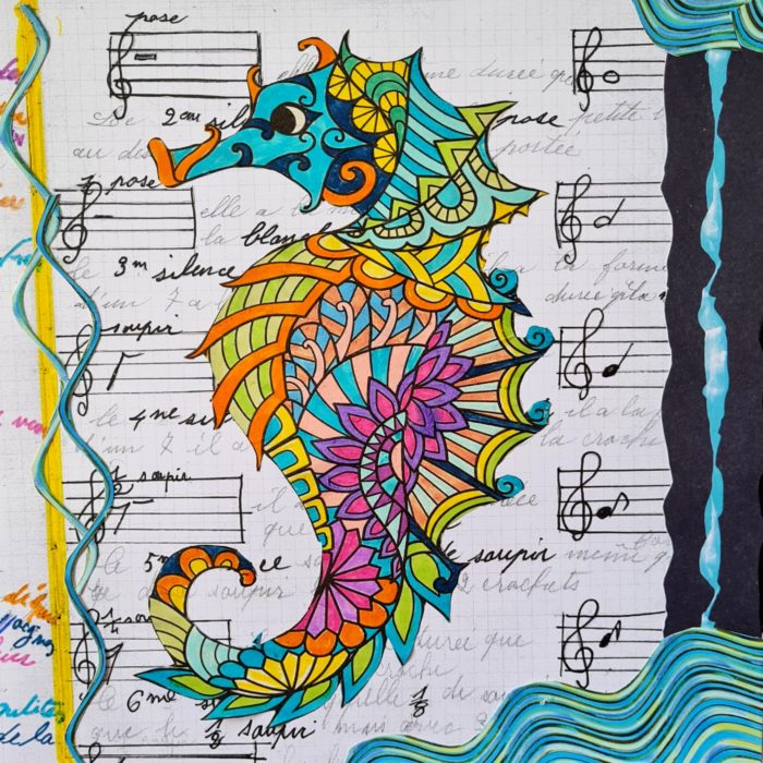 hippocampe dessiné sur une partition musicale